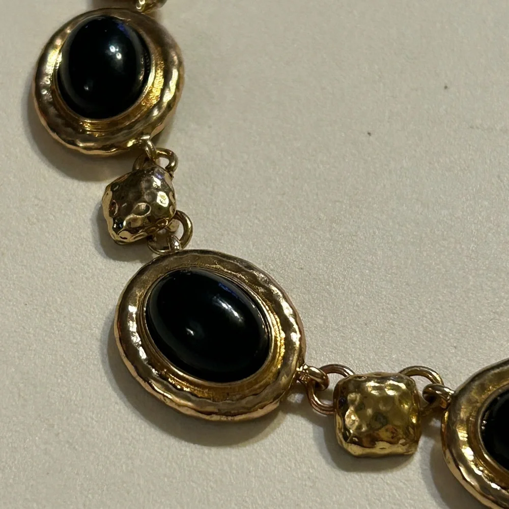 Monet Gold Plated and Black Cabochons Choker Necklace